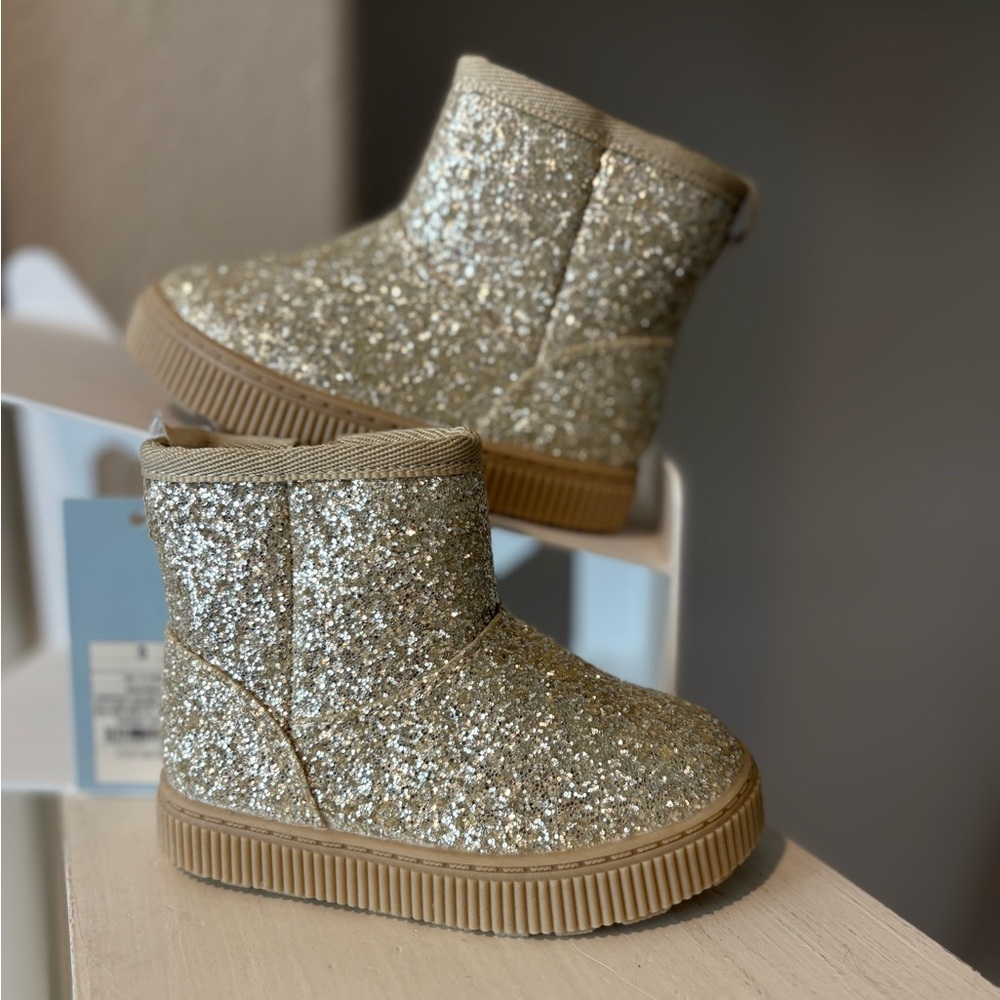 Cat and Jack Toddler Girls Arlo Zipper Shearling Winter Boot Gold Glitter Sz 5c